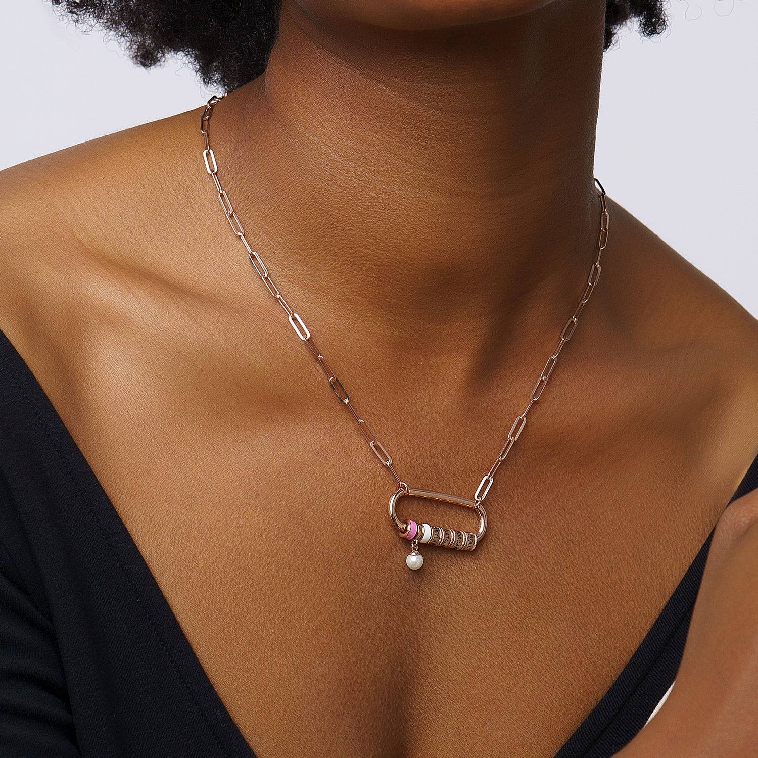 Linda Karabiner-Halskette mit gravierten Beads und Diamant - rosévergoldetes Sterlingsilber-5 Produktfoto