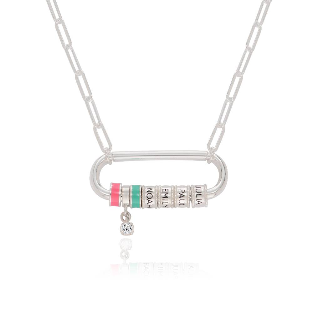 Linda Karabiner-Halskette mit gravierten Beads und Diamant - 925er Sterlingsilber-4 Produktfoto