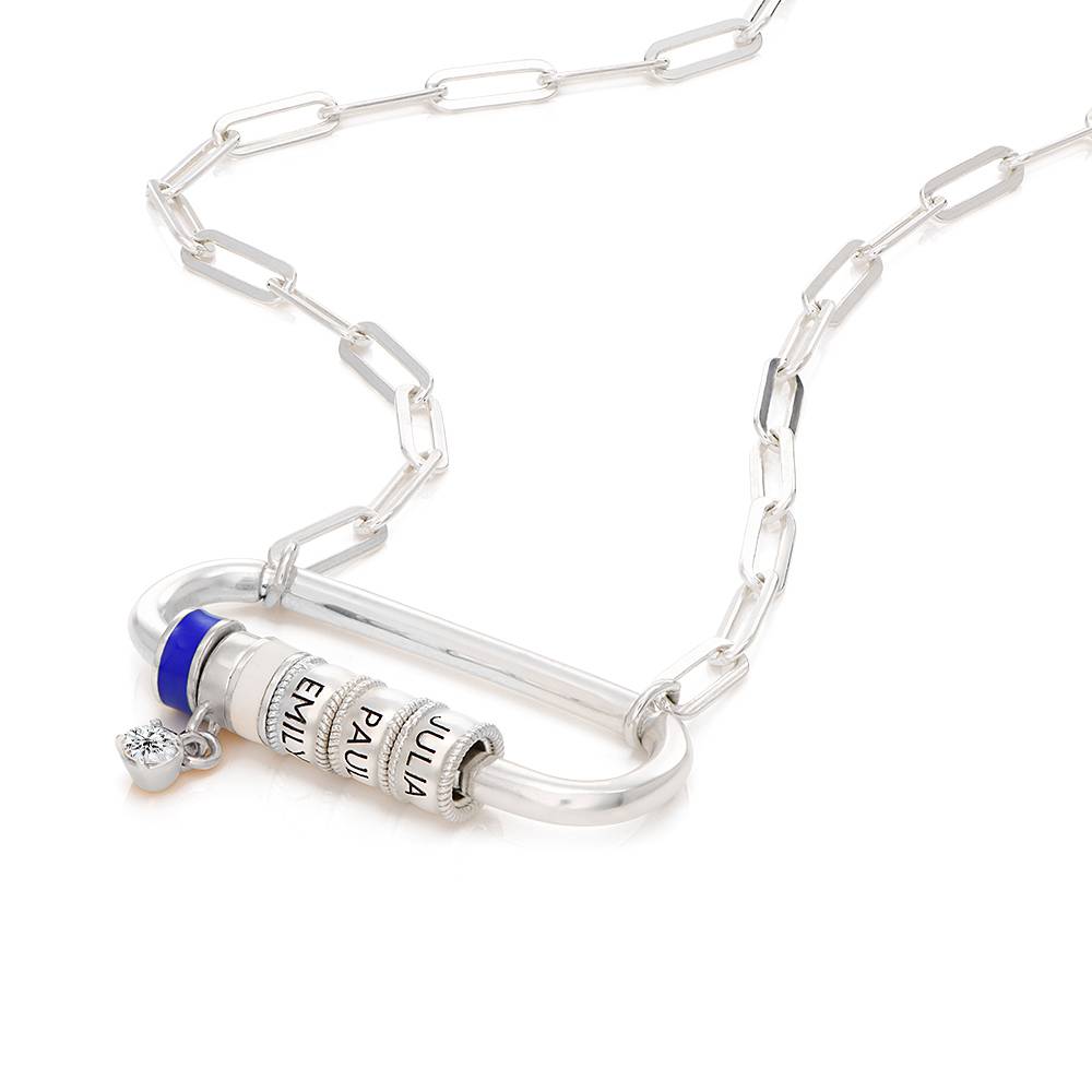 Linda Karabiner-Halskette mit gravierten Beads und Diamant - 925er Sterlingsilber-7 Produktfoto