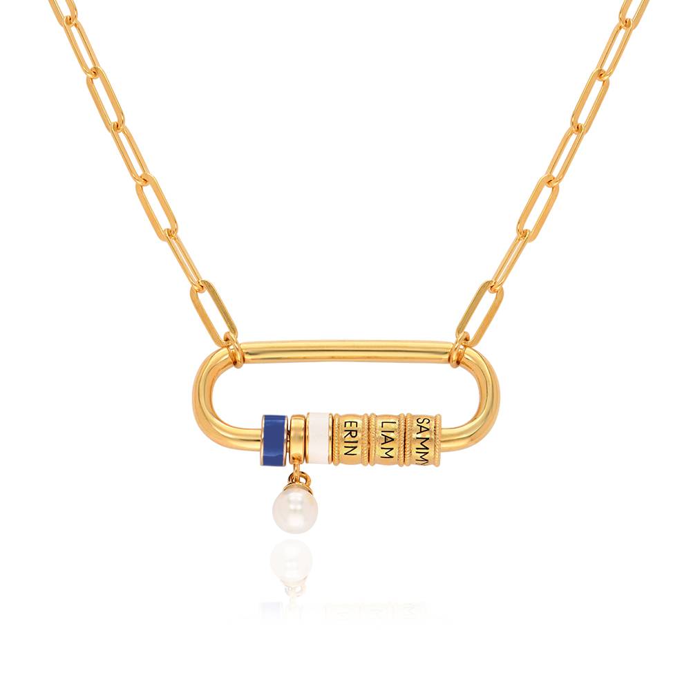 Linda Karabiner-Halskette mit gravierten Beads und Perle - vergoldetes Sterlingsilber-4 Produktfoto