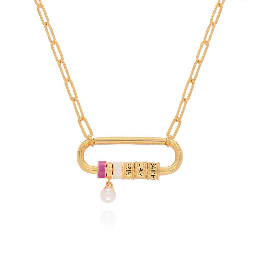 Linda Karabiner-Halskette mit gravierten Beads und Perle - Gold-Vermeil-2 Produktfoto