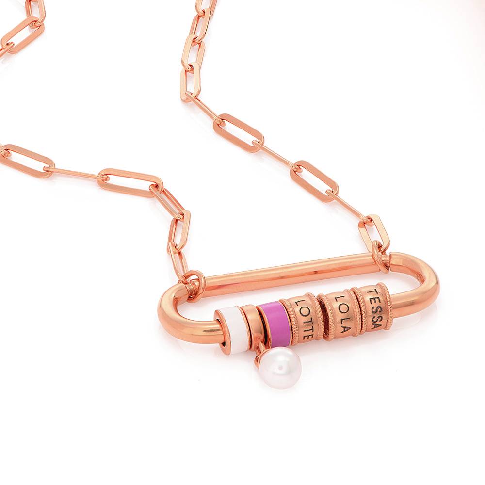 Linda Karabiner-Halskette mit gravierten Beads und Perle - rosévergoldetes Sterlingsilber-5 Produktfoto