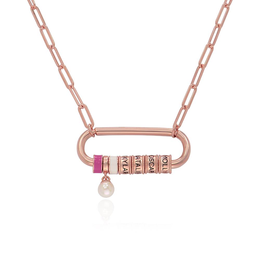 Linda Karabiner-Halskette mit gravierten Beads und Perle - rosévergoldetes Sterlingsilber-3 Produktfoto