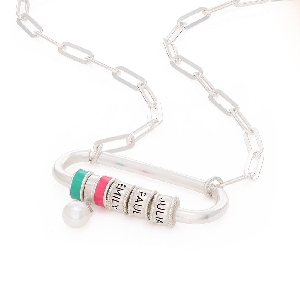 Linda Karabiner-Halskette mit gravierten Beads und Perle - 925er Sterlingsilber-1 Produktfoto
