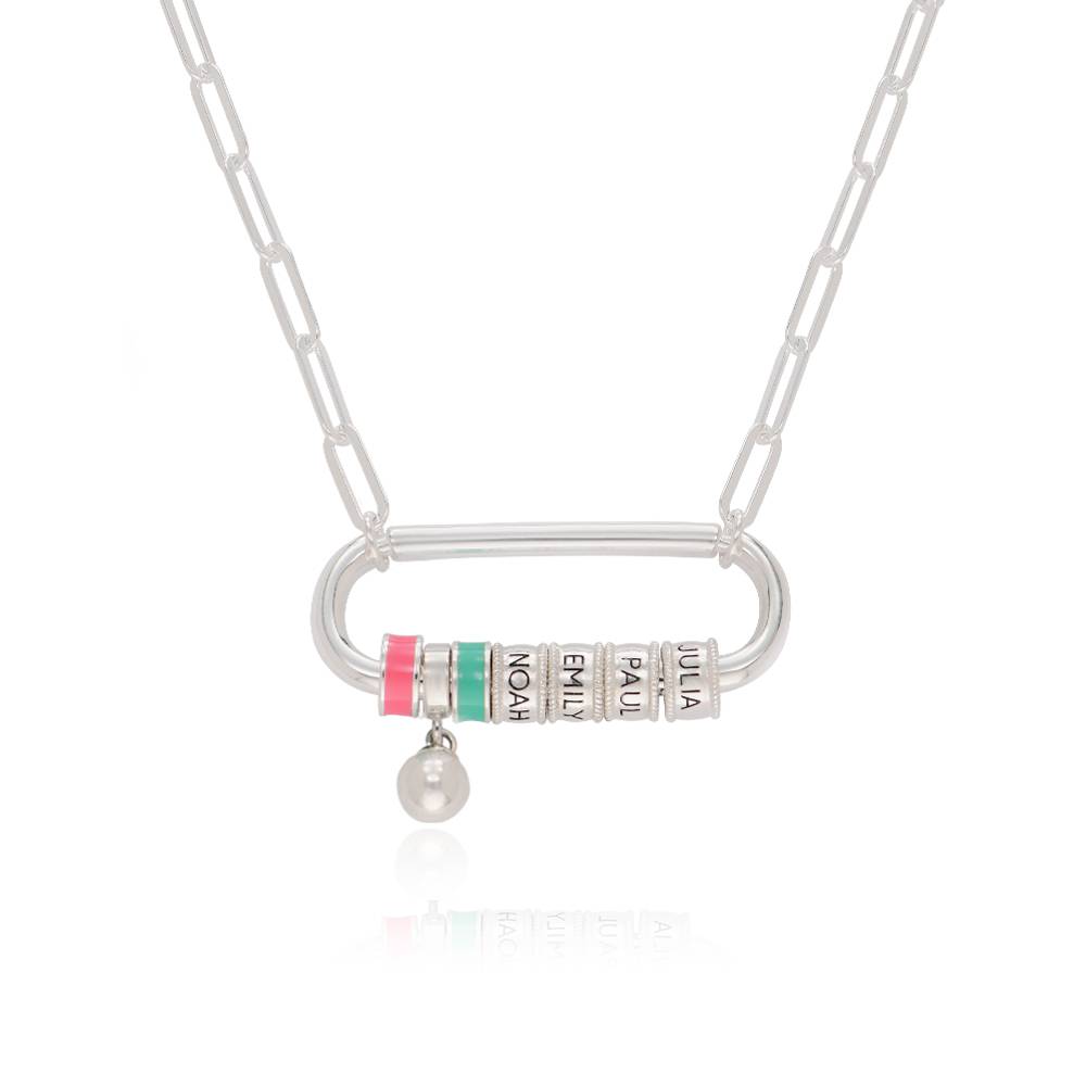 Linda Karabiner-Halskette mit gravierten Beads und Perle - 925er Sterlingsilber-2 Produktfoto