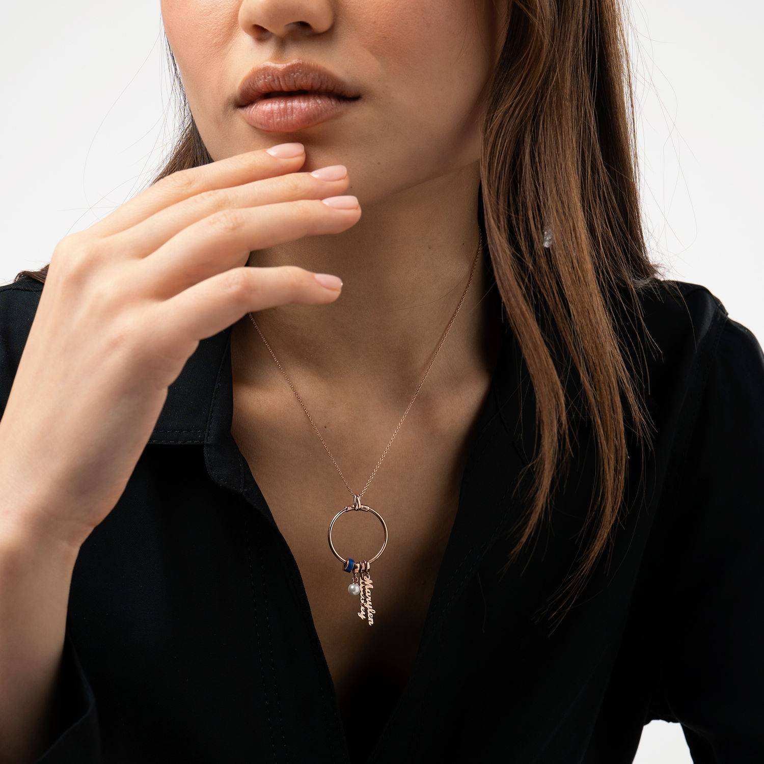 Linda vertikale Namenskette mit Diamant - rosévergoldetes Sterlingsilber-1 Produktfoto