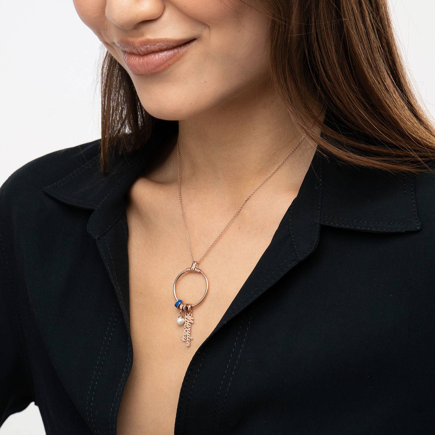 Linda vertikale Namenskette mit Perle - rosévergoldetes Sterlingsilber-1 Produktfoto