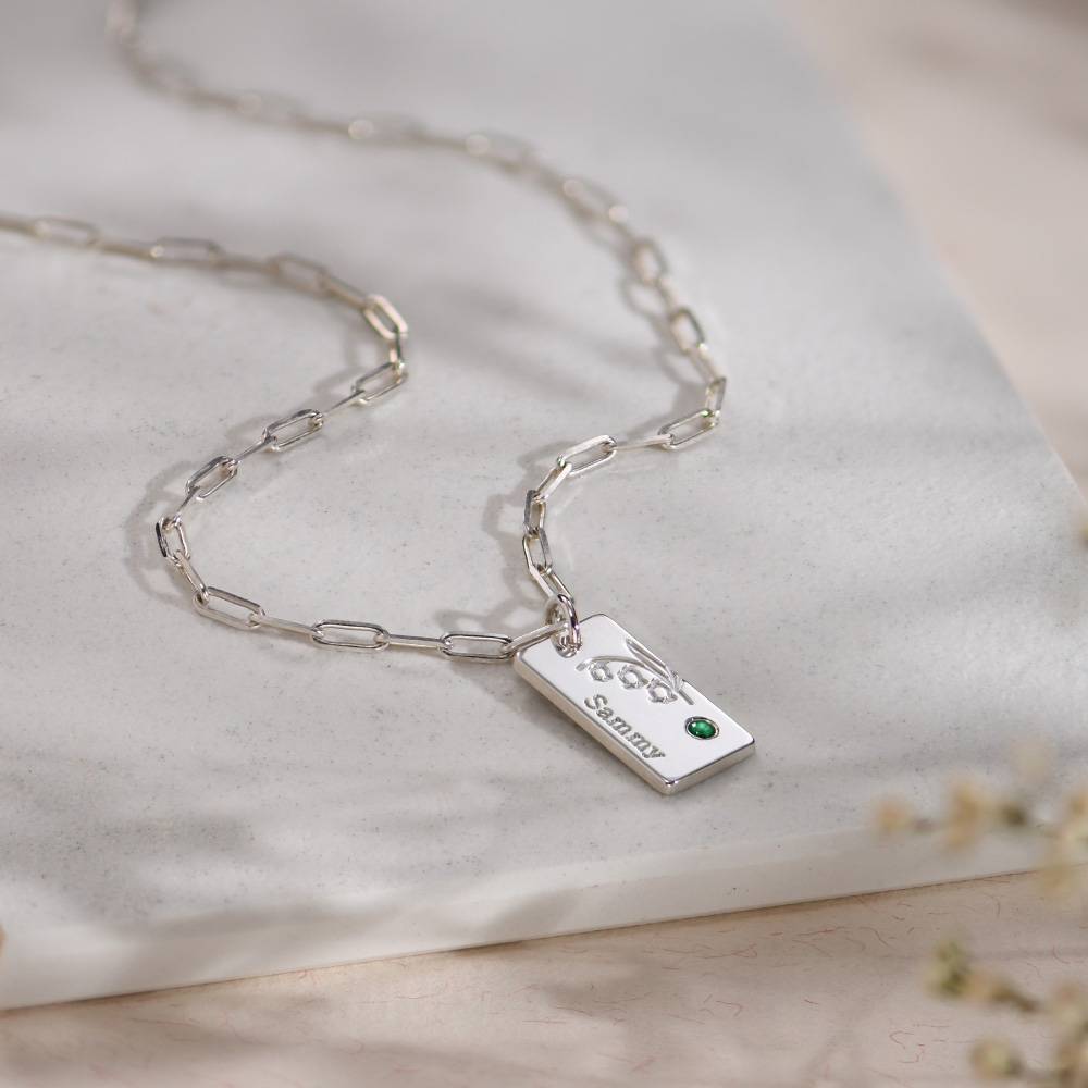 Blüten-Gliederkette mit Geburtsblume und Geburtsstein - 925er Sterlingsilber-1 Produktfoto