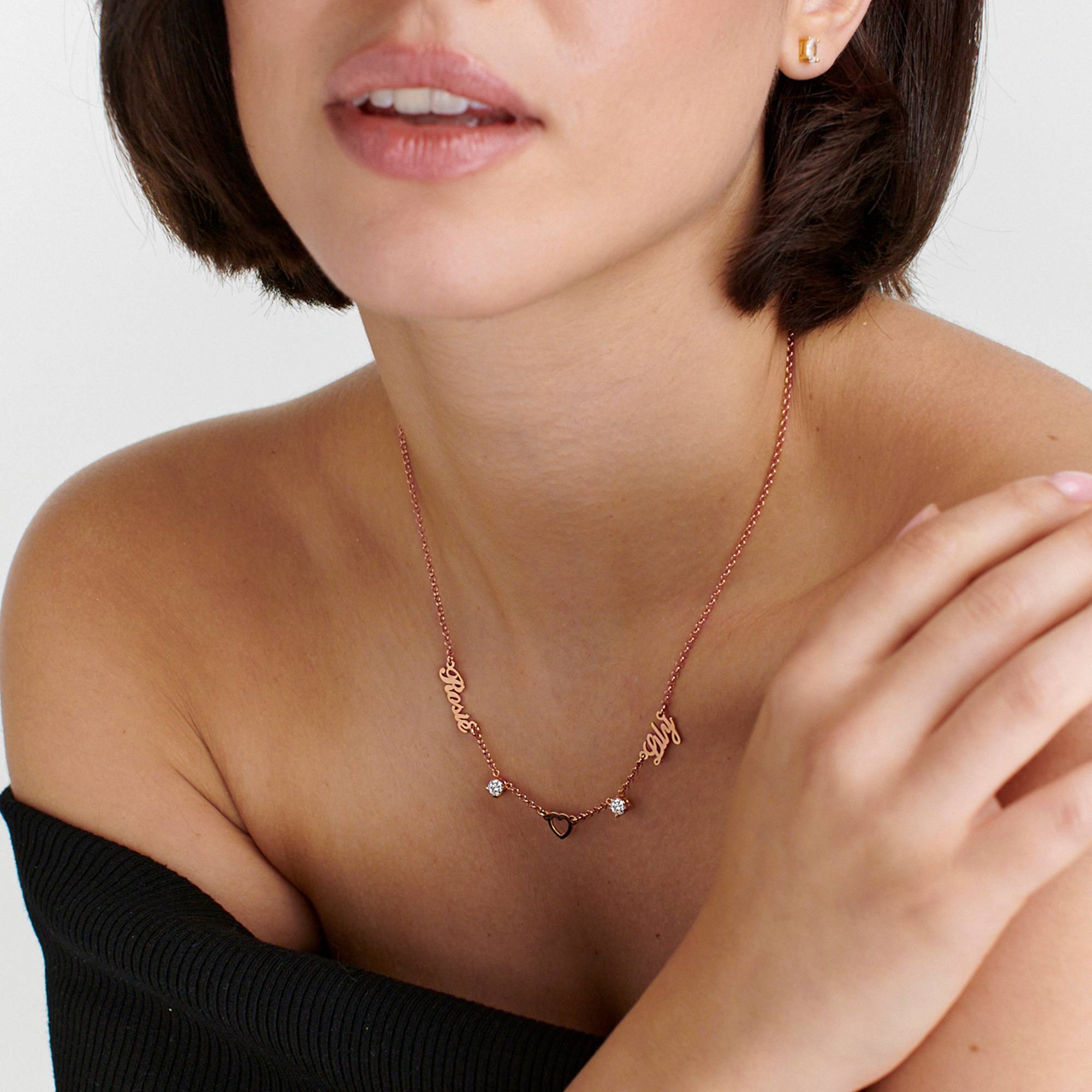 "Herz der Liebenden" Namenskette mit 0,60 ct Diamanten - rosévergoldetes Sterlingsilber-6 Produktfoto
