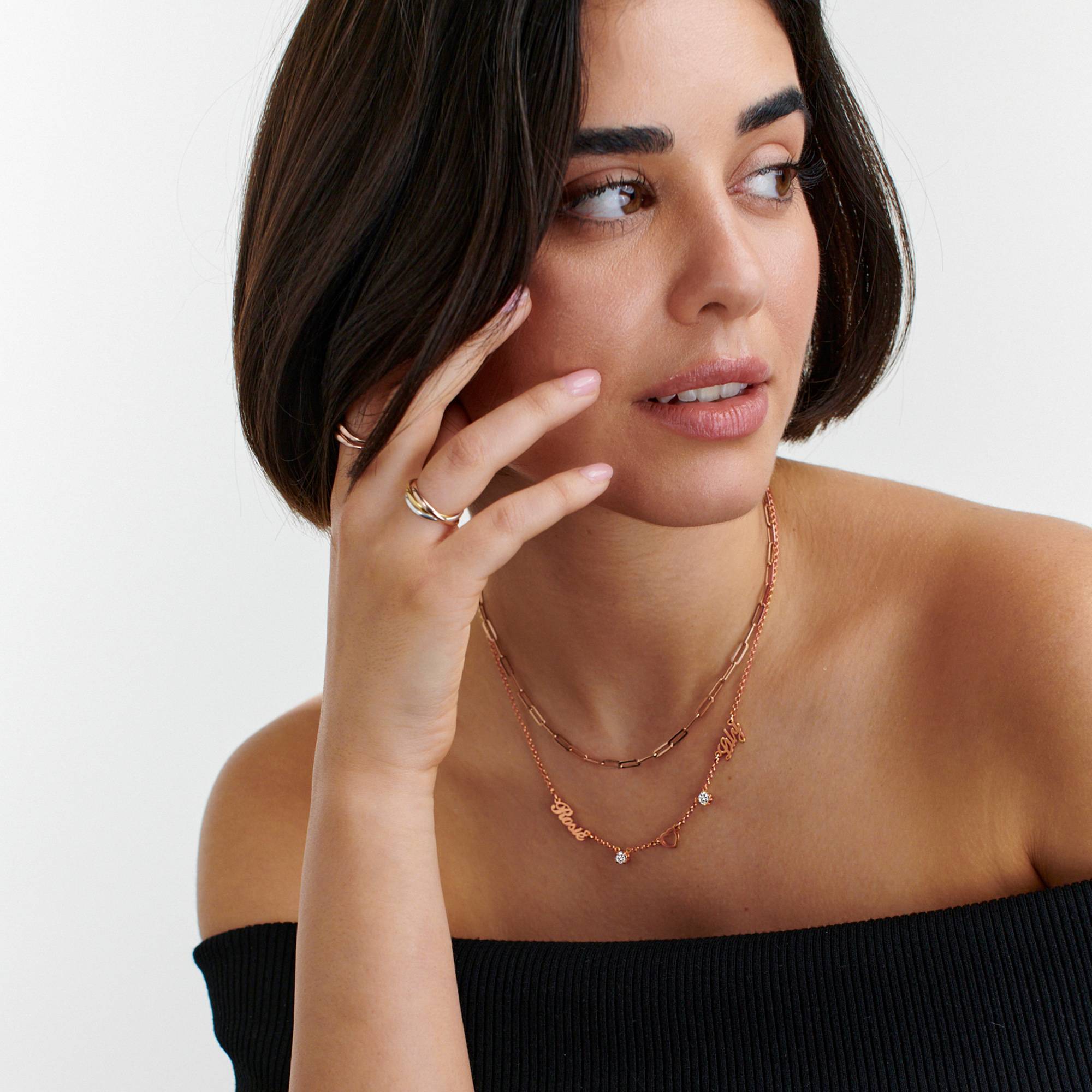 "Herz der Liebenden" Namenskette mit 0,60 ct Diamanten - rosévergoldetes Sterlingsilber-7 Produktfoto