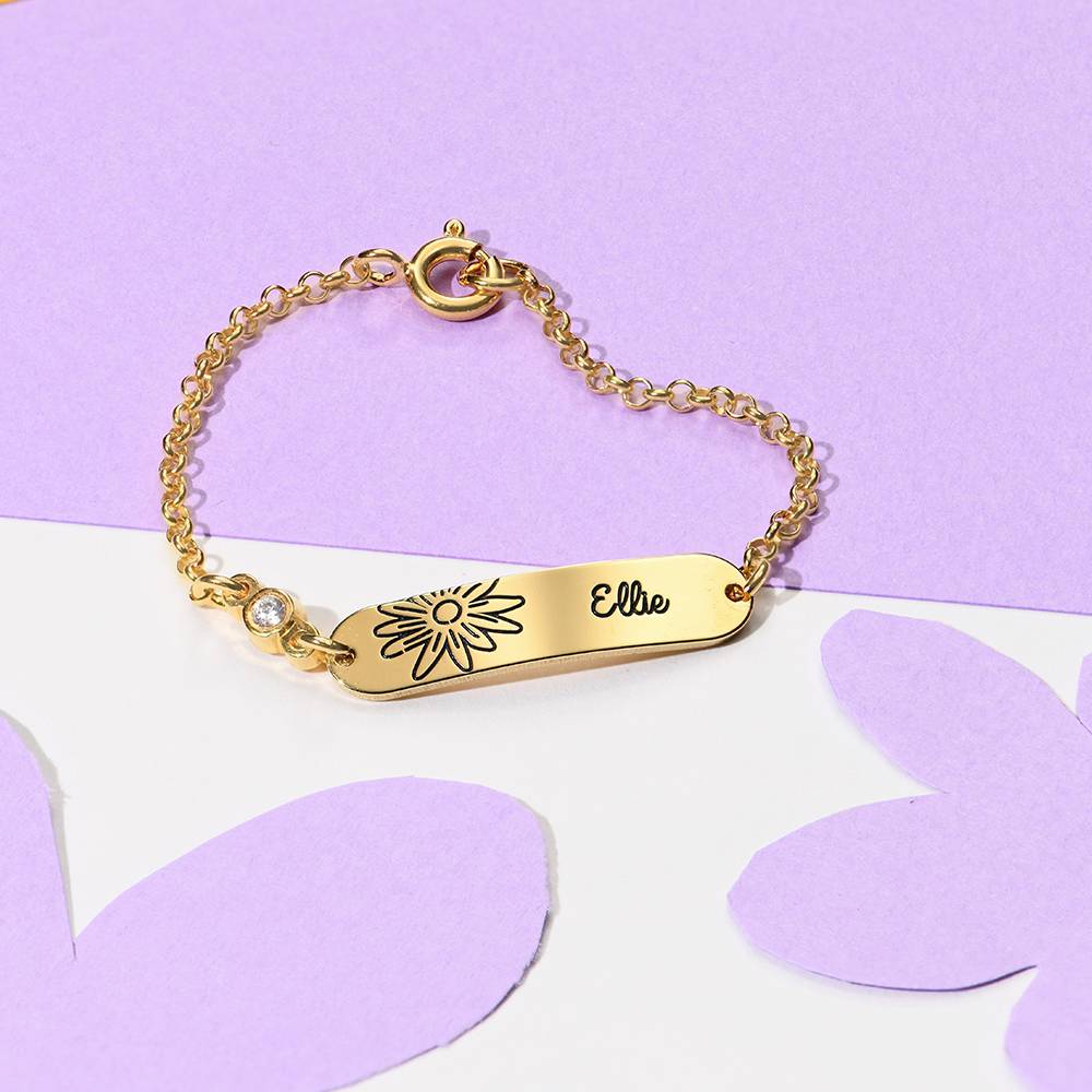 Lyla Baby-Namensarmband mit Geburtsblume und Geburtsstein - Gold-Vermeil-1 Produktfoto