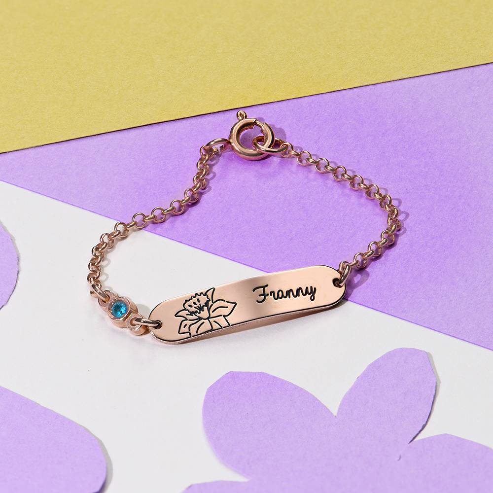 Lyla Baby-Namensarmband mit Geburtsblume und Geburtsstein - rosévergoldetes Sterlingsilber-3 Produktfoto