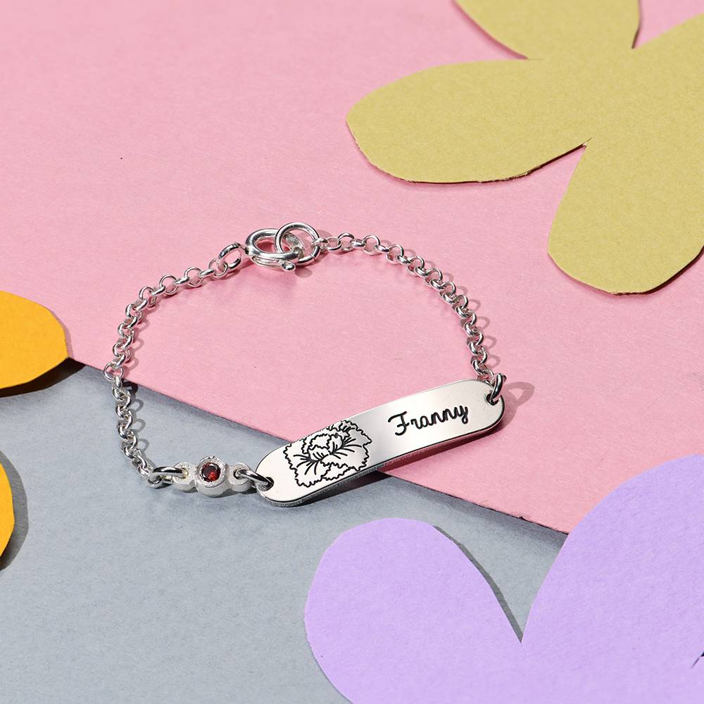 Lyla Baby-Namensarmband mit Geburtsblume und Geburtsstein - 925er Sterlingsilber-3 Produktfoto
