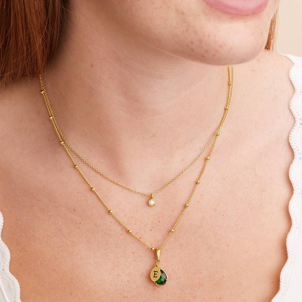 Marlotte Tropfenkette mit Initialen und Geburtssteinen - Gold-Vermeil-3 Produktfoto