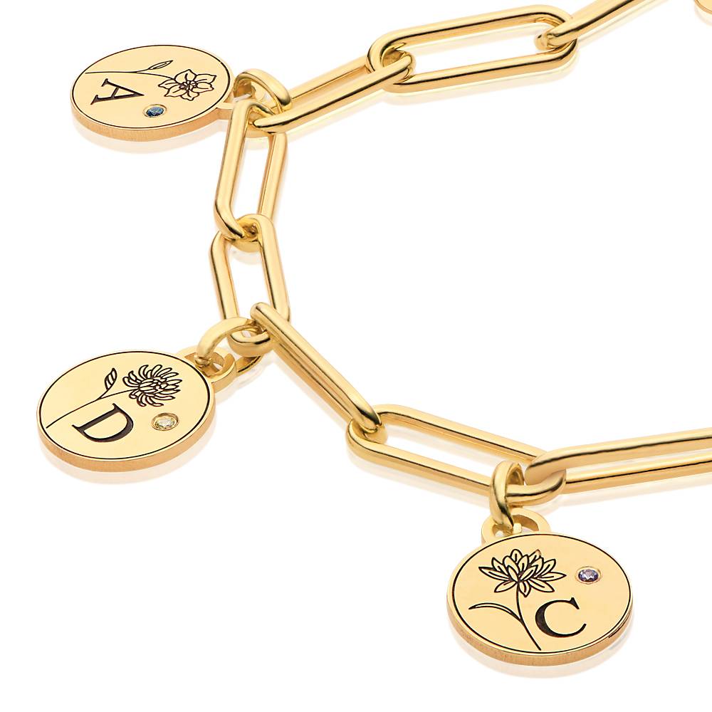 Prärie Initial Charm-Armband mit Geburtsblume und Geburtsstein - vergoldetes Sterlingsilber-5 Produktfoto