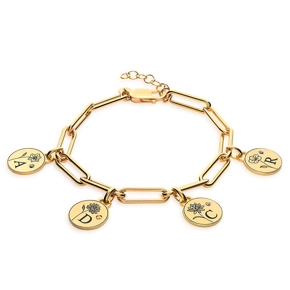 Prärie Initial Charm-Armband mit Geburtsblume und Geburtsstein - vergoldetes Sterlingsilber-2 Produktfoto
