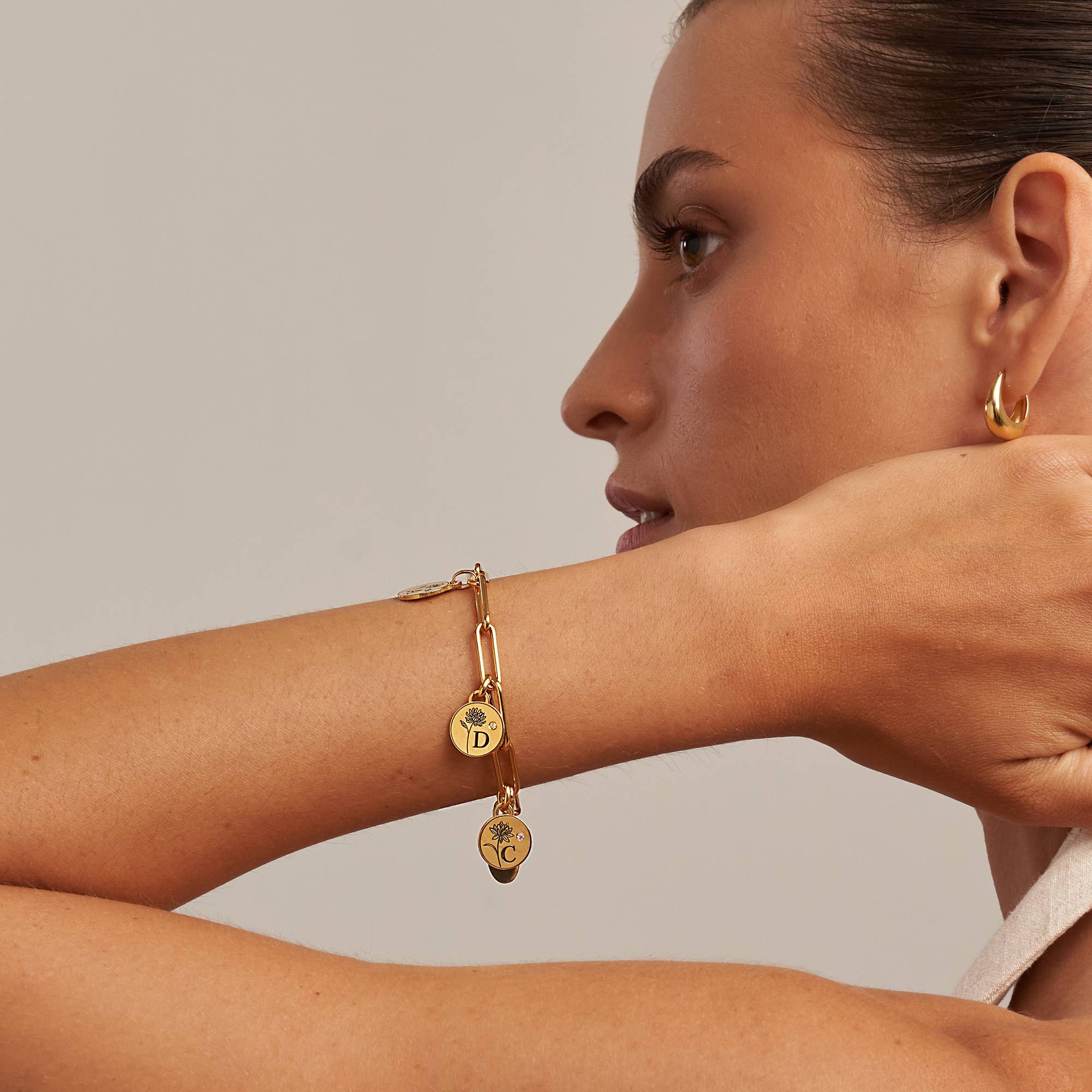 Prärie Initial Charm-Armband mit Geburtsblume und Geburtsstein - Gold-Vermeil-4 Produktfoto