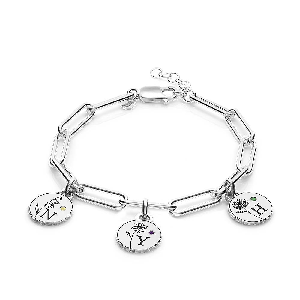 Prärie Initial Charm-Armband mit Geburtsblume und Geburtsstein - 925er Sterlingsilber-4 Produktfoto