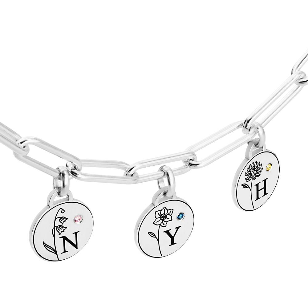 Prärie Initial Charm-Armband mit Geburtsblume und Geburtsstein - 925er Sterlingsilber-5 Produktfoto