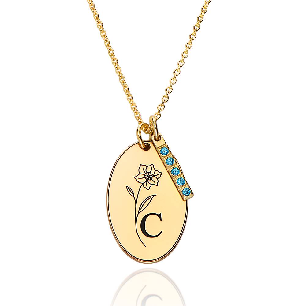 Prärie Initial Charm-Halskette mit Geburtsblume und Geburtsstein - vergoldetes Sterlingsilber-7 Prärie Initial Charm-Halskette mit Geburtsblume und Geburtsstein - vergoldetes Sterlingsilber-7 Produktfoto