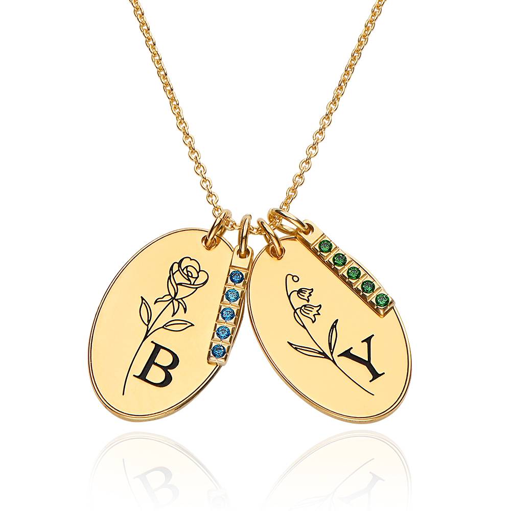 Prärie Initial Charm-Halskette mit Geburtsblume und Geburtsstein - vergoldetes Sterlingsilber-2 Prärie Initial Charm-Halskette mit Geburtsblume und Geburtsstein - vergoldetes Sterlingsilber-2 Produktfoto