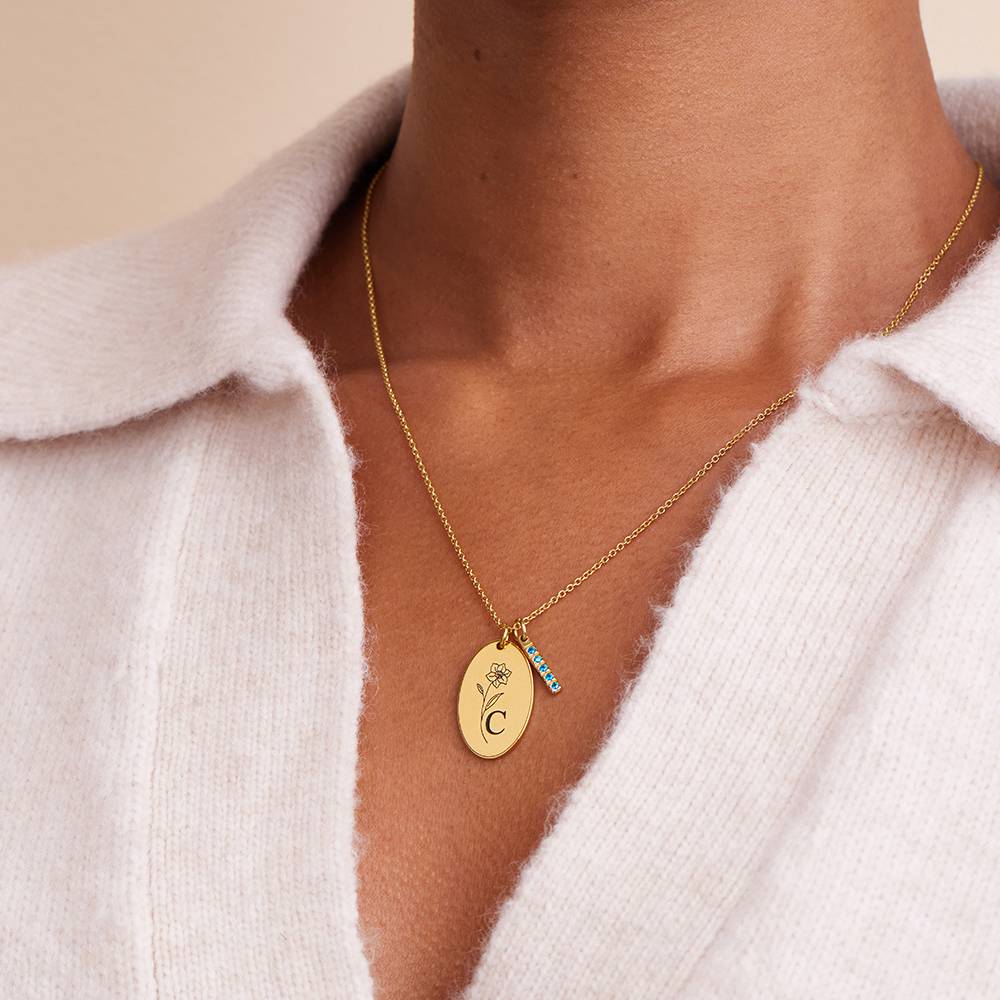 Prärie Initial Charm-Halskette mit Geburtsblume und Geburtsstein - vergoldetes Sterlingsilber-3 Prärie Initial Charm-Halskette mit Geburtsblume und Geburtsstein - vergoldetes Sterlingsilber-3 Produktfoto