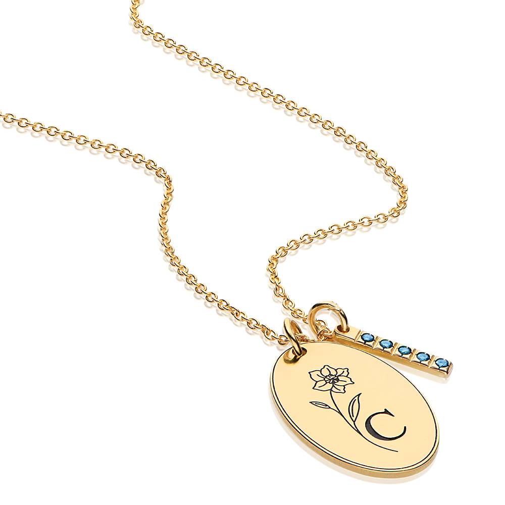 Prärie Initial Charm-Halskette mit Geburtsblume und Geburtsstein - Gold-Vermeil-6 Prärie Initial Charm-Halskette mit Geburtsblume und Geburtsstein - Gold-Vermeil-6 Produktfoto