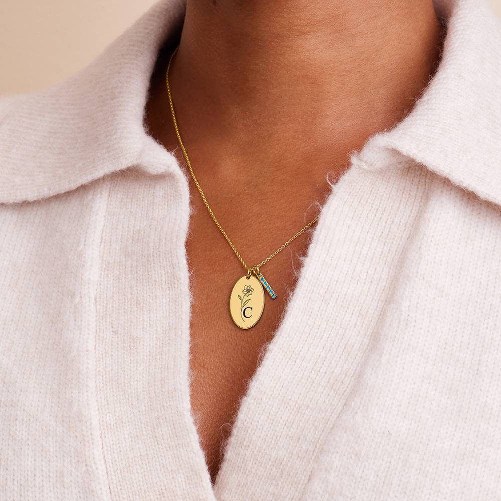 Prärie Initial Charm-Halskette mit Geburtsblume und Geburtsstein - Gold-Vermeil-1 Prärie Initial Charm-Halskette mit Geburtsblume und Geburtsstein - Gold-Vermeil-1 Produktfoto