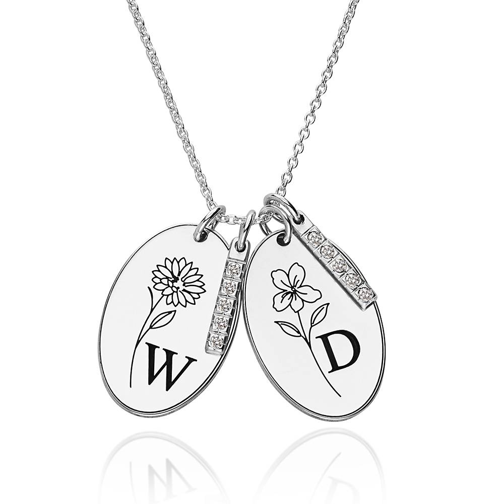 Prärie Initial Charm-Halskette mit Geburtsblume und Geburtsstein - in Silber-1 Prärie Initial Charm-Halskette mit Geburtsblume und Geburtsstein - in Silber-1 Produktfoto