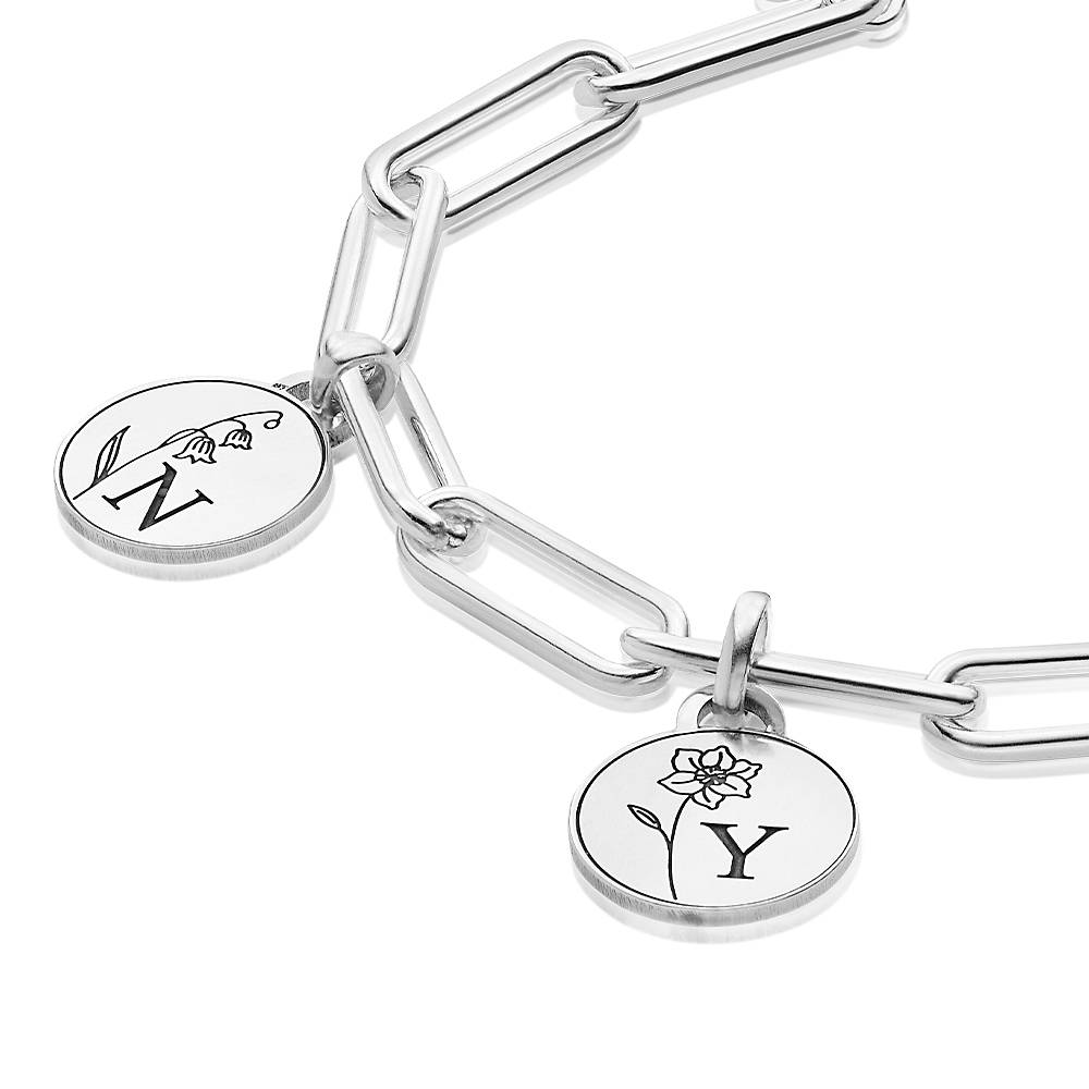 Prärie Initial Charm-Armband mit Geburtsblumen - Silber-4 Produktfoto