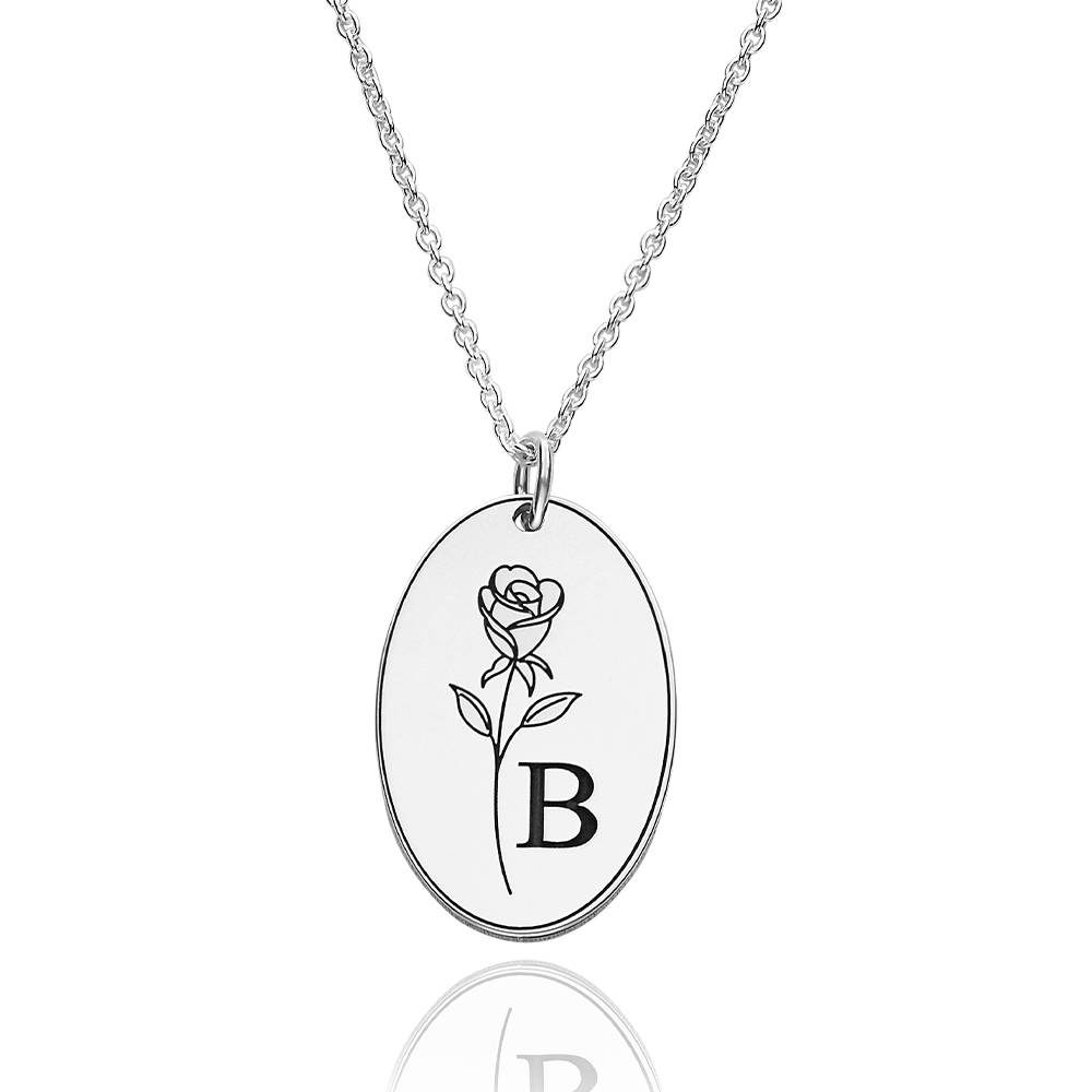 Prärie Initial Charm-Halskette mit Geburtsblume - 925er Sterlingsilber-6 Prärie Initial Charm-Halskette mit Geburtsblume - 925er Sterlingsilber-6 Produktfoto