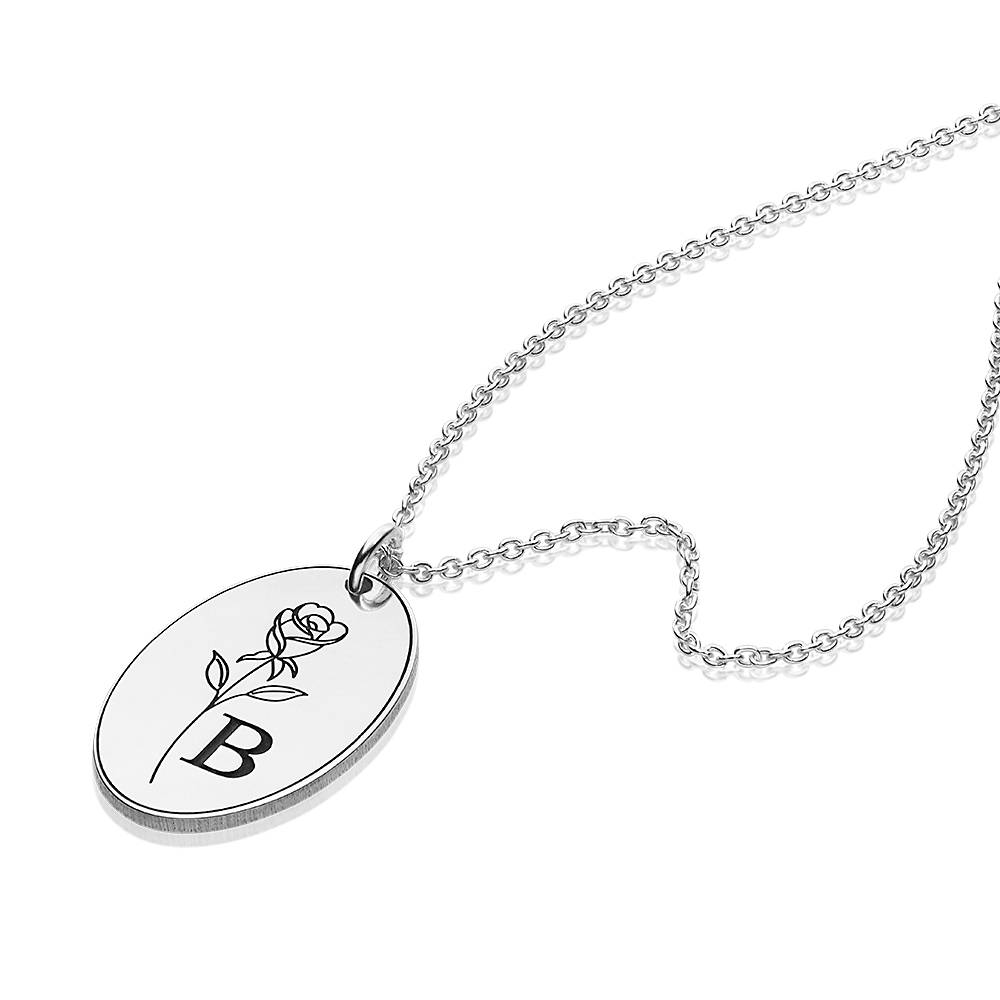 Prärie Initial Charm-Halskette mit Geburtsblume - 925er Sterlingsilber-2 Prärie Initial Charm-Halskette mit Geburtsblume - 925er Sterlingsilber-2 Produktfoto