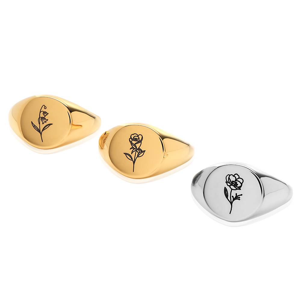 Prärie Siegelring mit Geburtsblume für Frauen - vergoldetes Sterlingsilber-2 Prärie Siegelring mit Geburtsblume für Frauen - vergoldetes Sterlingsilber-2 Produktfoto