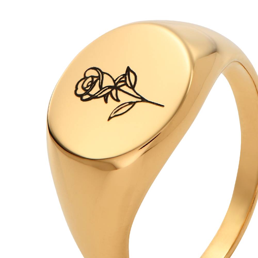 Prärie Siegelring mit Geburtsblume für Frauen - vergoldetes Sterlingsilber-5 Prärie Siegelring mit Geburtsblume für Frauen - vergoldetes Sterlingsilber-5 Produktfoto