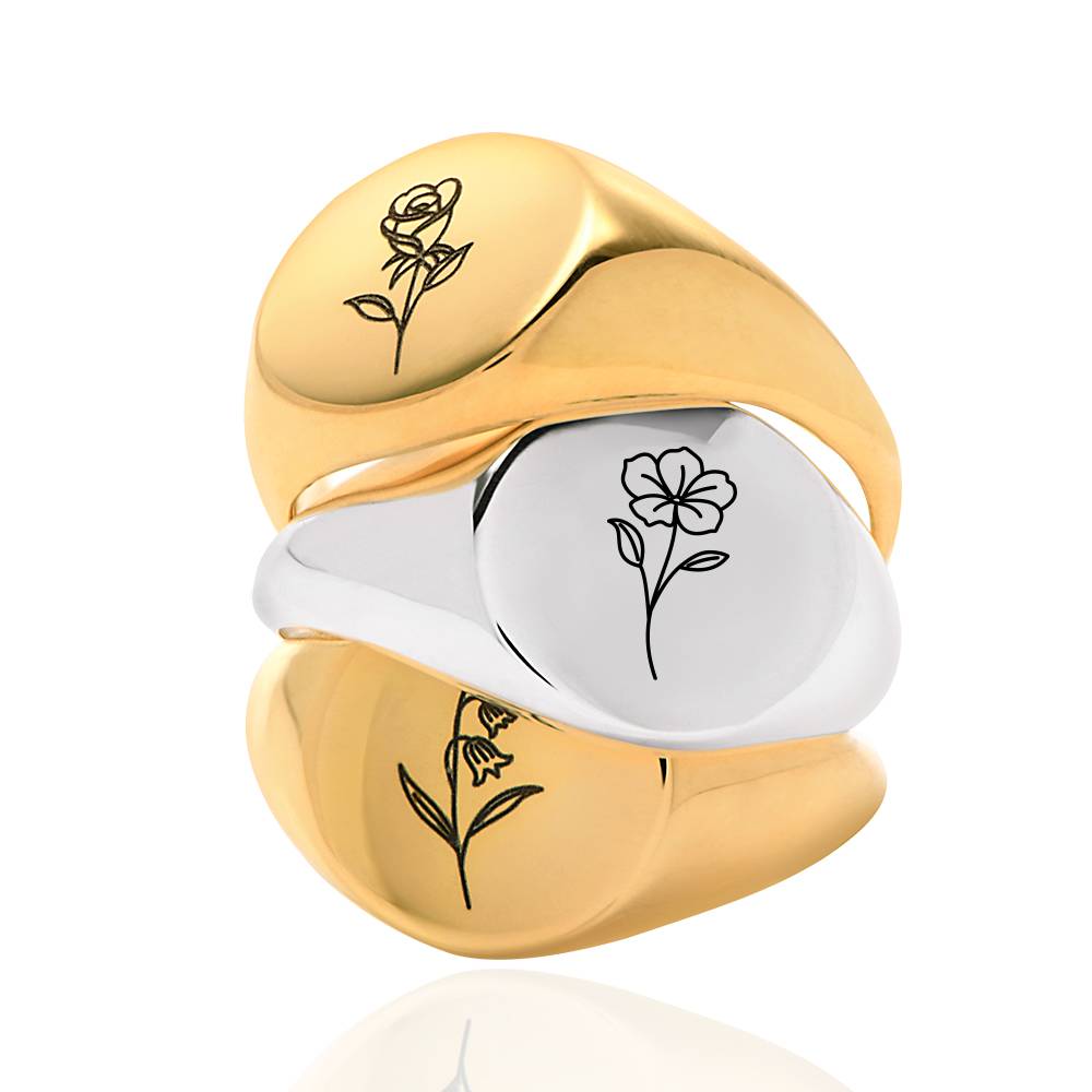 Prärie Siegelring mit Geburtsblume für Frauen - Gold-Vermeil-5 Prärie Siegelring mit Geburtsblume für Frauen - Gold-Vermeil-5 Produktfoto