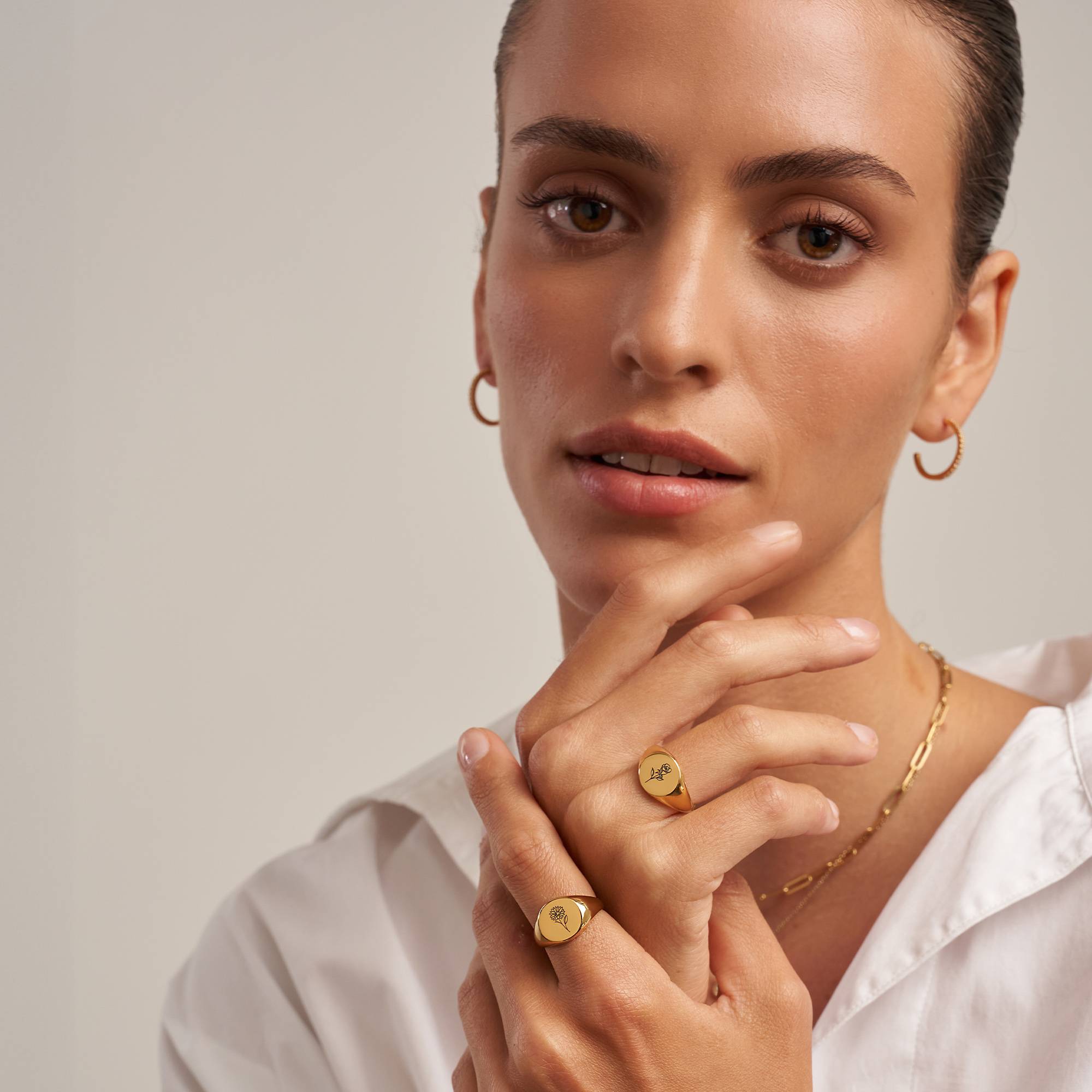 Prärie Siegelring mit Geburtsblume für Frauen - Gold-Vermeil-6 Prärie Siegelring mit Geburtsblume für Frauen - Gold-Vermeil-6 Produktfoto