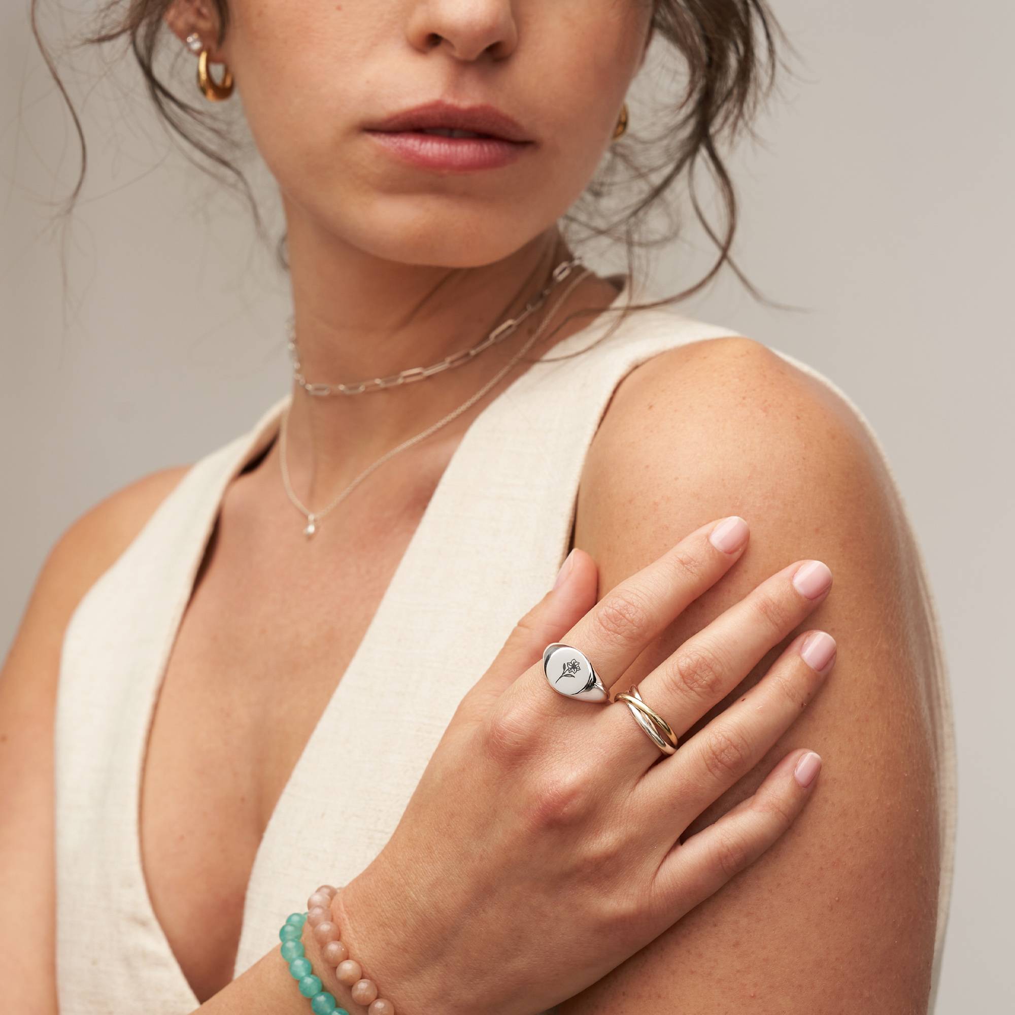 Prärie Siegelring mit Geburtsblume für Frauen - 925er Sterlingsilber-6 Prärie Siegelring mit Geburtsblume für Frauen - 925er Sterlingsilber-6 Produktfoto