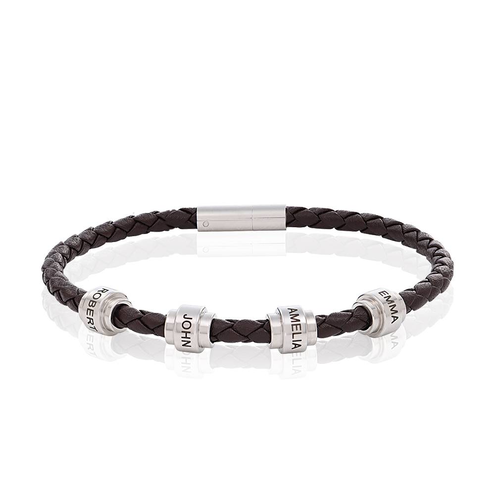 Braunes Lederarmband für Männer mit gravierbaren Edelstahl-Beads-5 Braunes Lederarmband für Männer mit gravierbaren Edelstahl-Beads-5 Produktfoto