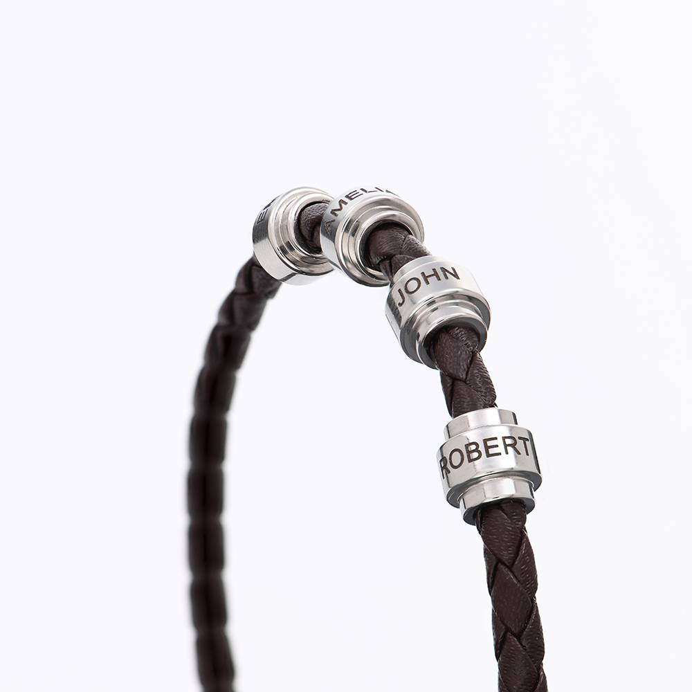 Braunes Lederarmband für Männer mit gravierbaren Edelstahl-Beads-6 Braunes Lederarmband für Männer mit gravierbaren Edelstahl-Beads-6 Produktfoto