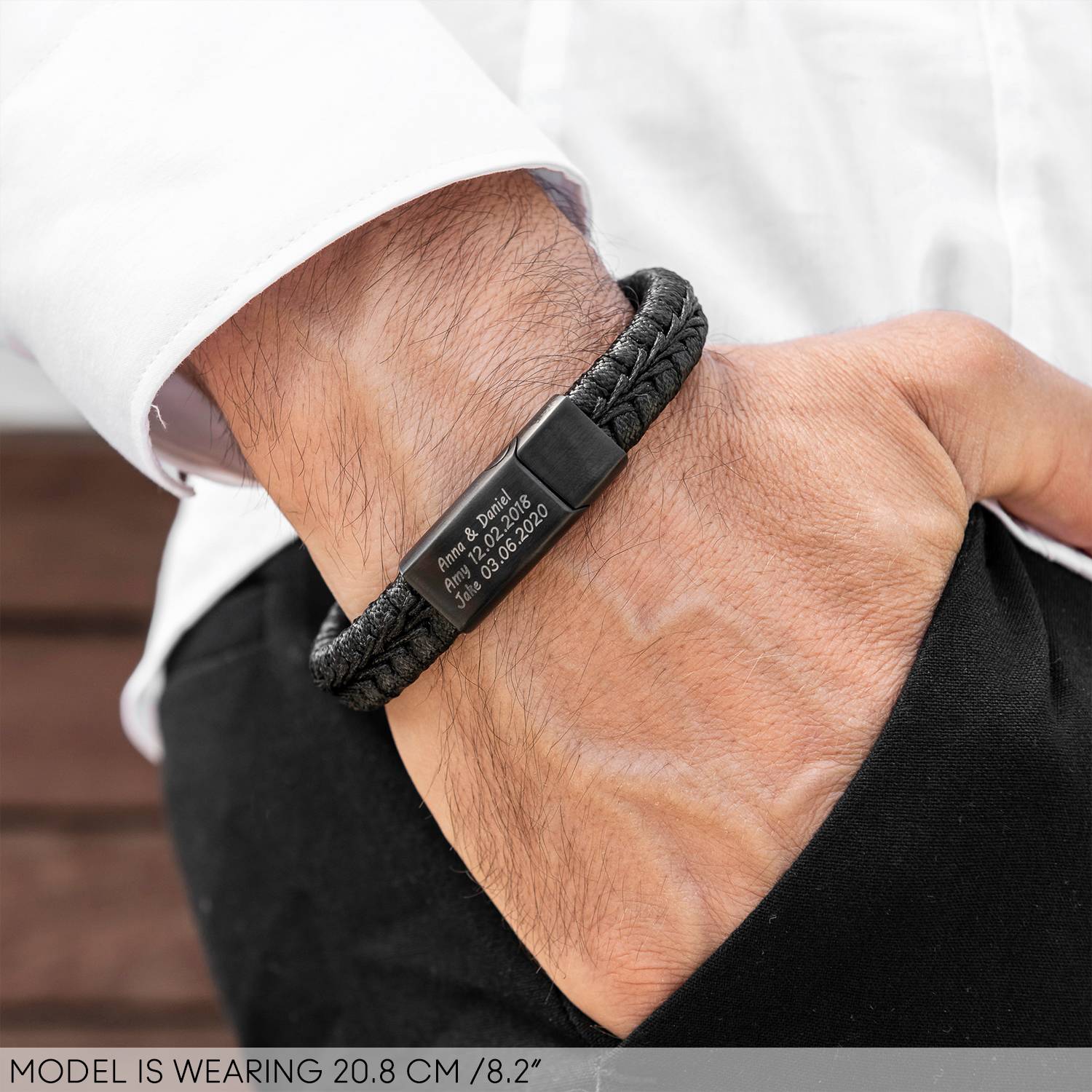 Toronto schwarzes Lederarmband für Männer-4 Produktfoto