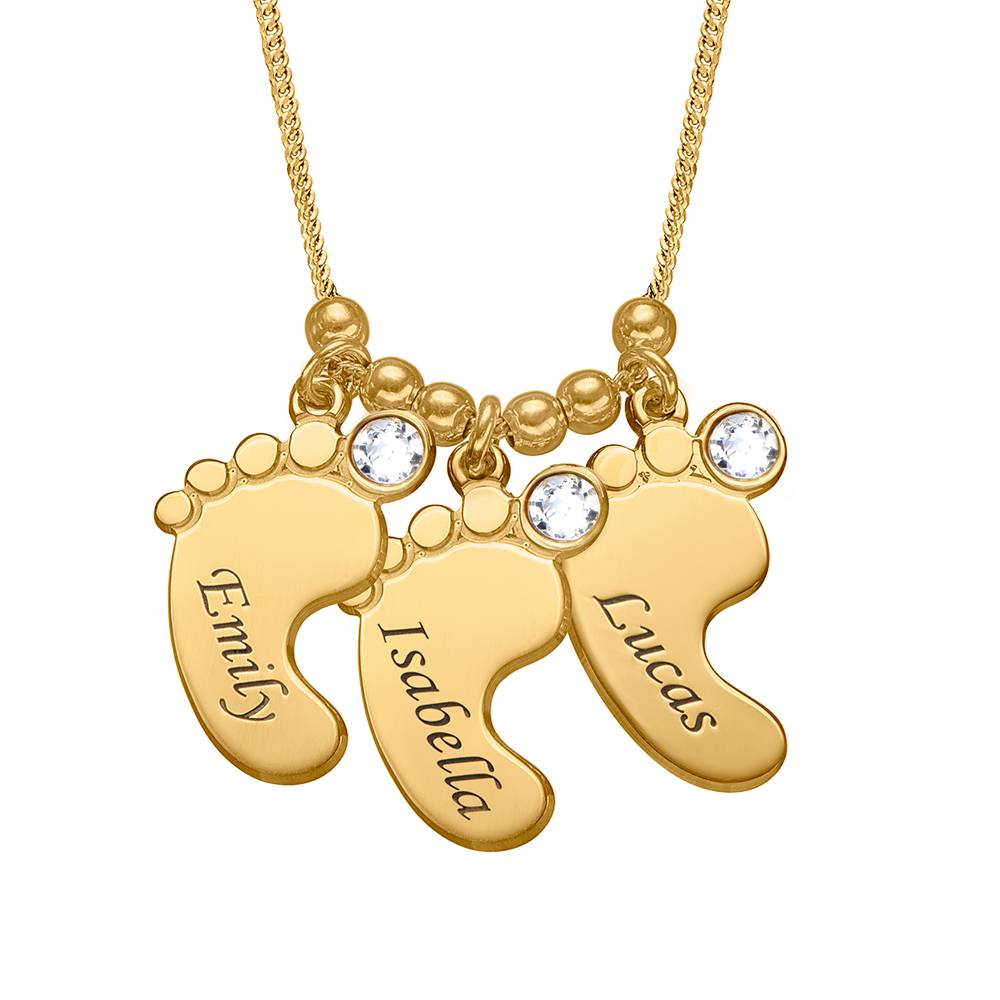 Mutterschmuck - gravierte Babyfüße-Kette mit Geburtssteinen - Gold-Vermeil-2 Mutterschmuck - gravierte Babyfüße-Kette mit Geburtssteinen - Gold-Vermeil-2 Produktfoto