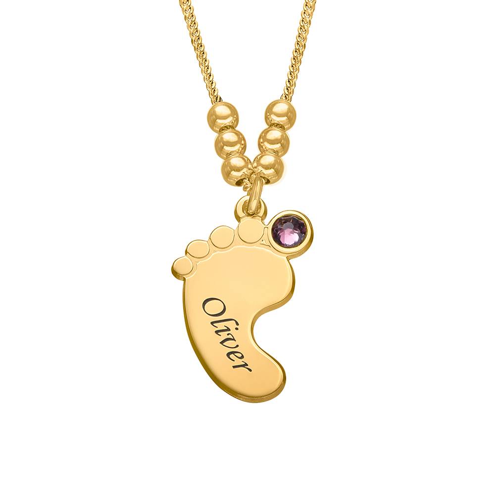 Mutterschmuck - gravierte Babyfüße-Kette mit Geburtssteinen - Gold-Vermeil-4 Mutterschmuck - gravierte Babyfüße-Kette mit Geburtssteinen - Gold-Vermeil-4 Produktfoto