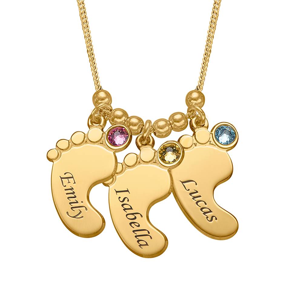 Mutterschmuck - gravierte Babyfüße-Kette mit Geburtssteinen - Gold-Vermeil-1 Mutterschmuck - gravierte Babyfüße-Kette mit Geburtssteinen - Gold-Vermeil-1 Produktfoto