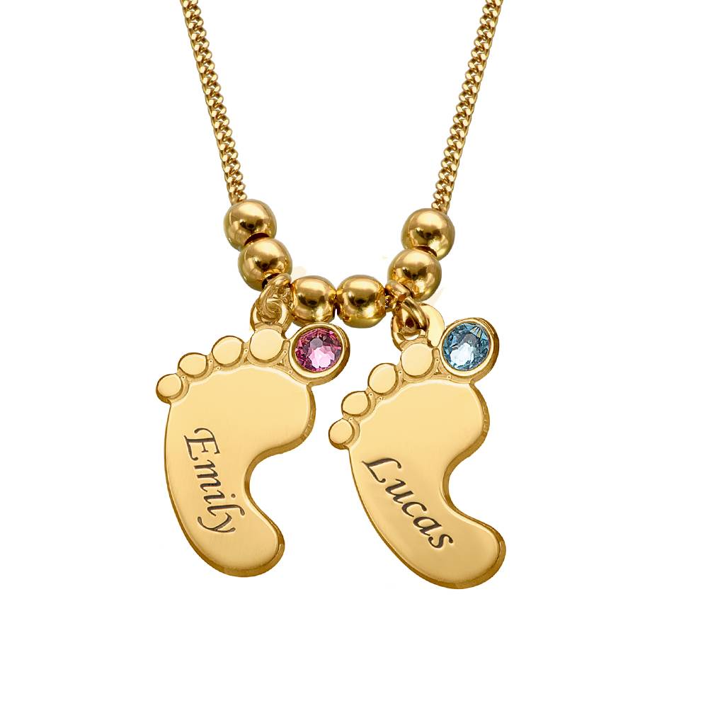 Mutterschmuck - gravierte Babyfüße-Kette mit Geburtssteinen - Gold-Vermeil-3 Mutterschmuck - gravierte Babyfüße-Kette mit Geburtssteinen - Gold-Vermeil-3 Produktfoto