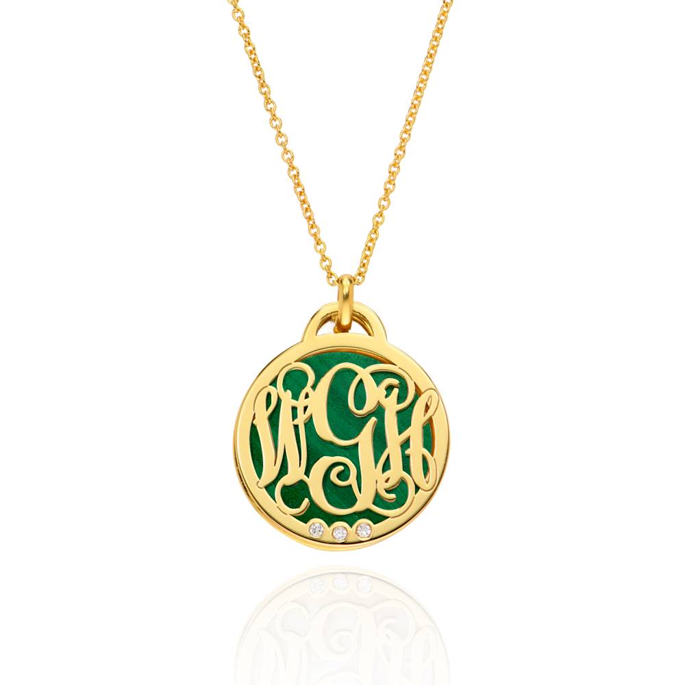Monogramm Halskette mit Halbedelstein und 0,03 ct Diamanten - 417er Gelbgold-5 Monogramm Halskette mit Halbedelstein und 0,03 ct Diamanten - 417er Gelbgold-5 Produktfoto