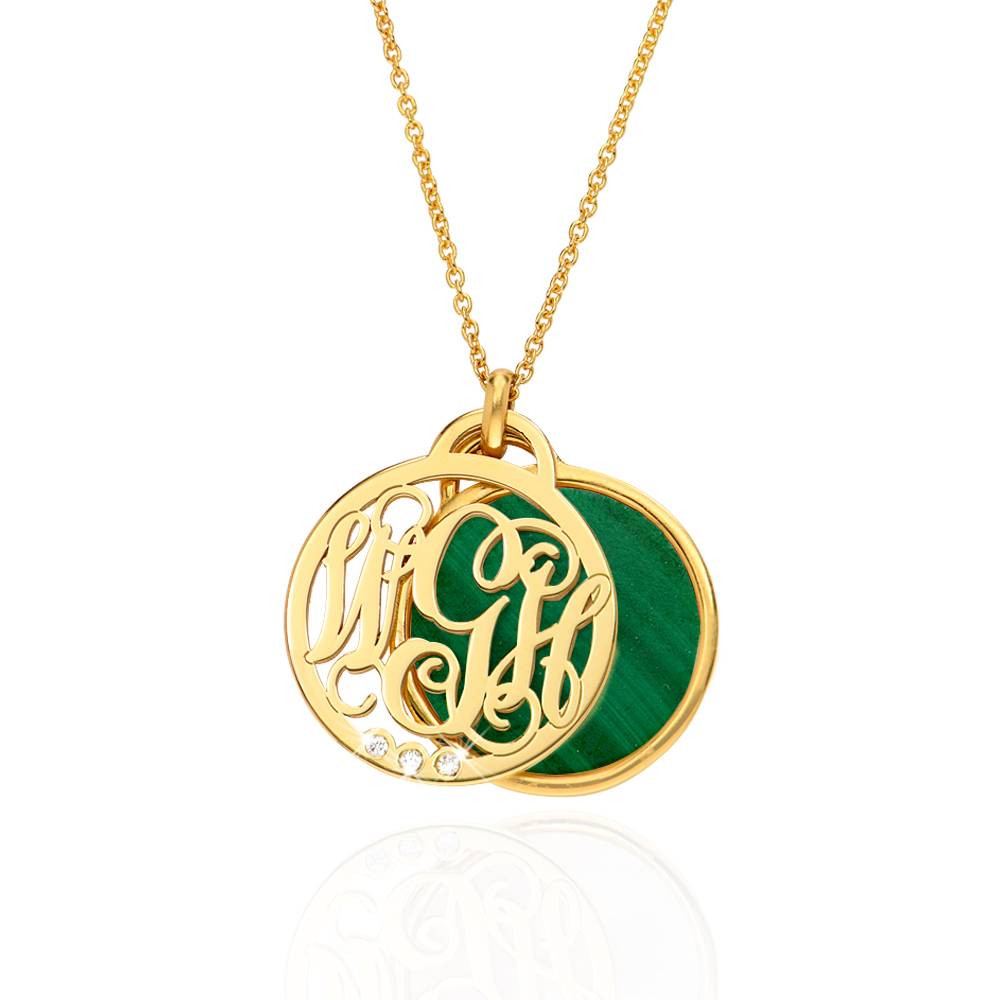 Monogramm Halskette mit Halbedelstein und 0,03 ct Diamanten - 417er Gelbgold-7 Monogramm Halskette mit Halbedelstein und 0,03 ct Diamanten - 417er Gelbgold-7 Produktfoto