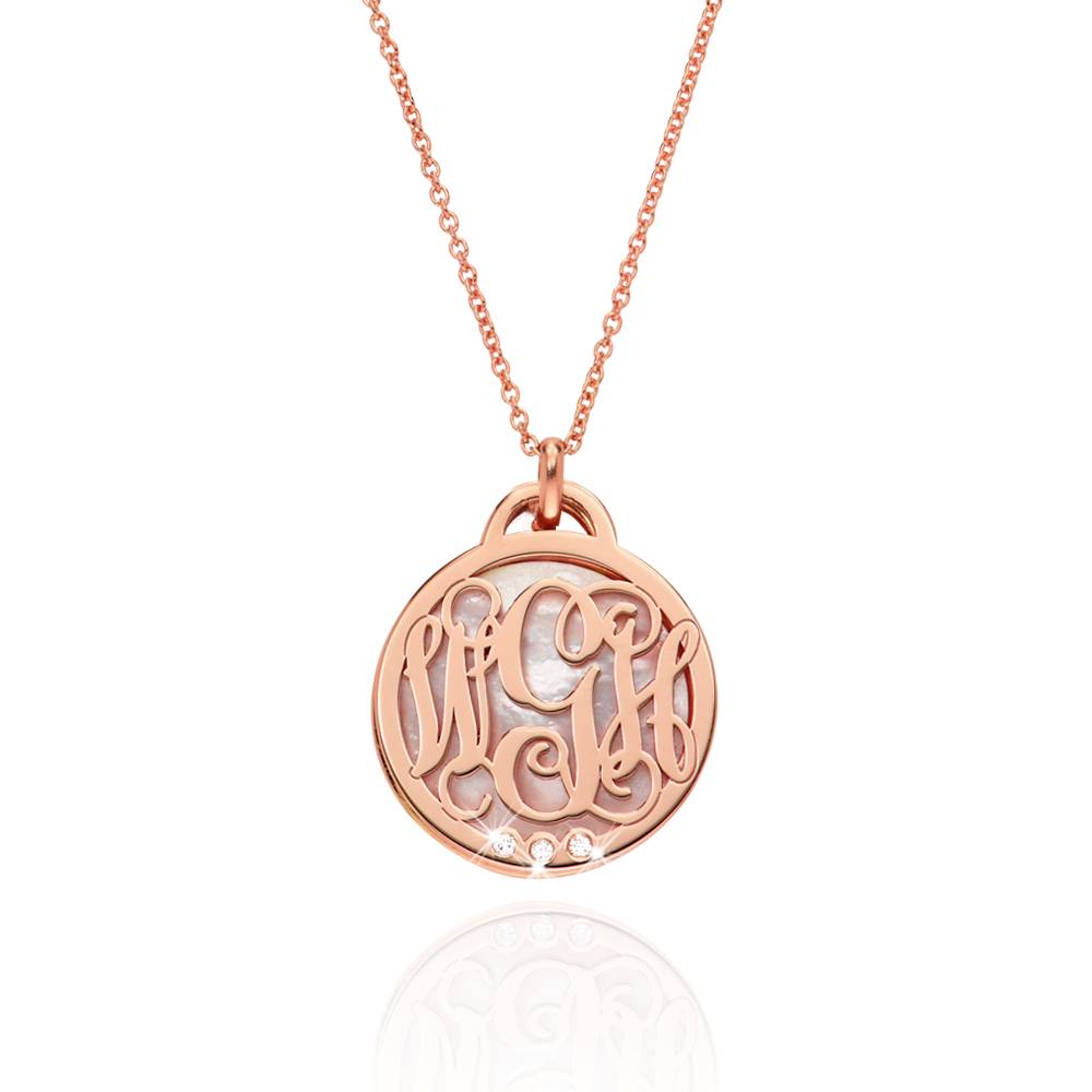 Monogramm Halskette mit Halbedelstein und 0,03 ct Diamanten - Roségold-Vermeil-3 Monogramm Halskette mit Halbedelstein und 0,03 ct Diamanten - Roségold-Vermeil-3 Produktfoto