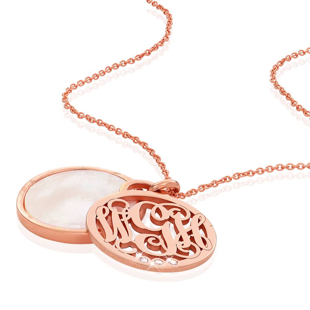 Monogramm Halskette mit Halbedelstein und 0,03 ct Diamanten - Roségold-Vermeil-2 Monogramm Halskette mit Halbedelstein und 0,03 ct Diamanten - Roségold-Vermeil-2 Produktfoto