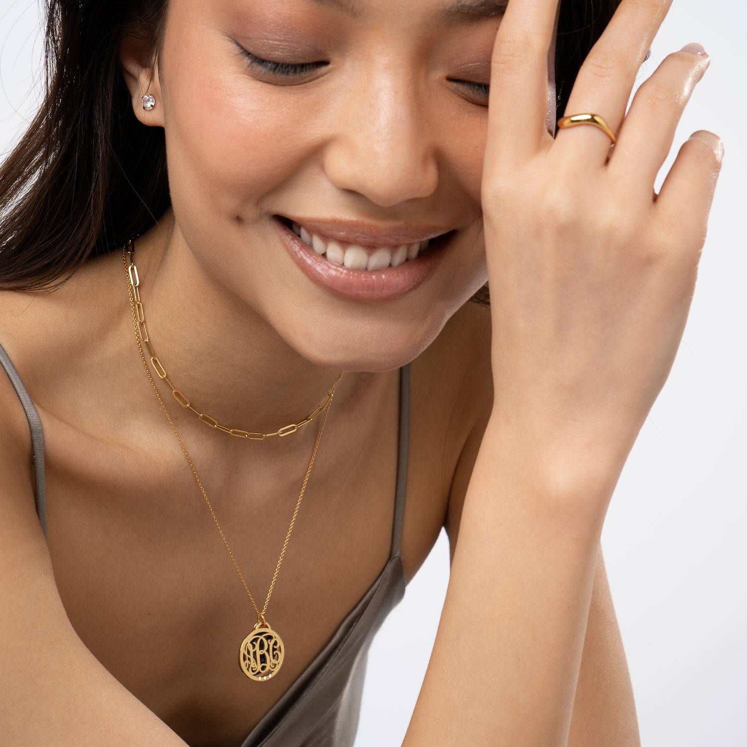 Monogramm Halskette mit Halbedelstein und 0,03 ct Diamanten - Gold-Vermeil-7 Monogramm Halskette mit Halbedelstein und 0,03 ct Diamanten - Gold-Vermeil-7 Produktfoto