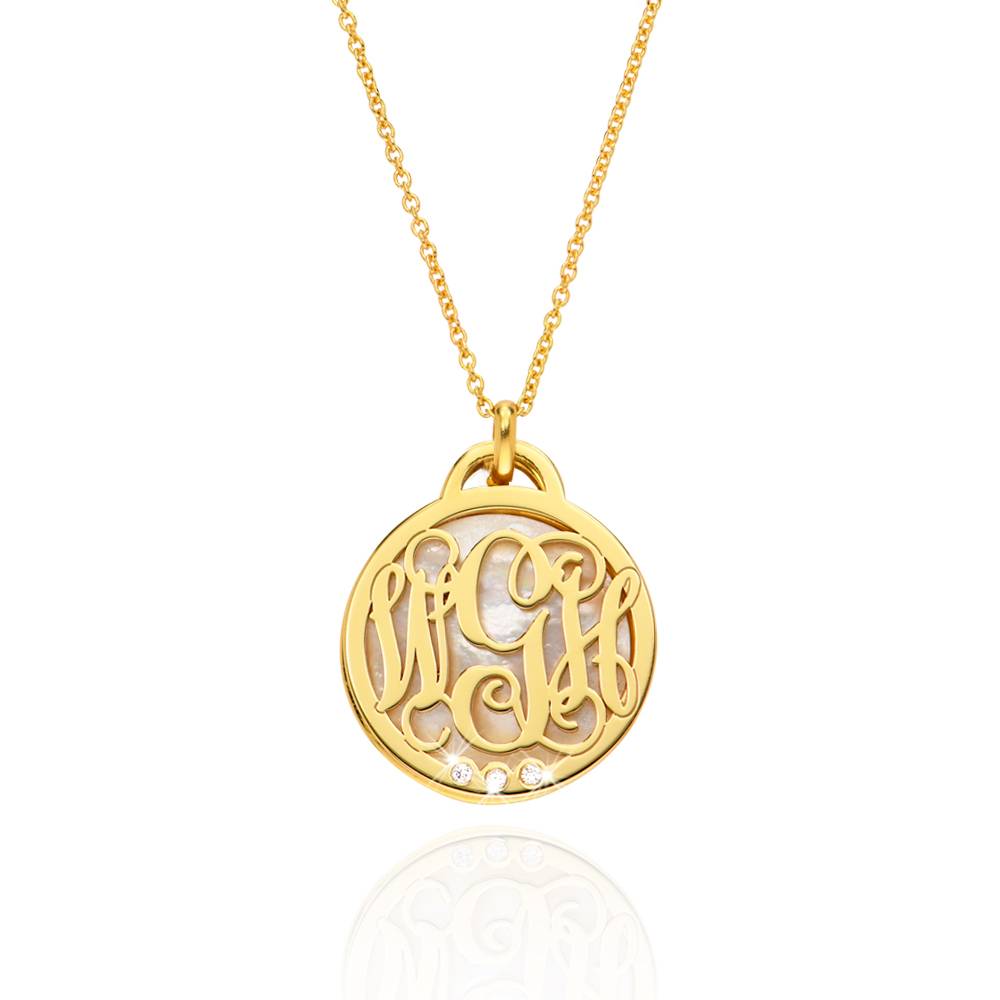 Monogramm Halskette mit Halbedelstein und 0,03 ct Diamanten - Gold-Vermeil-5 Monogramm Halskette mit Halbedelstein und 0,03 ct Diamanten - Gold-Vermeil-5 Produktfoto